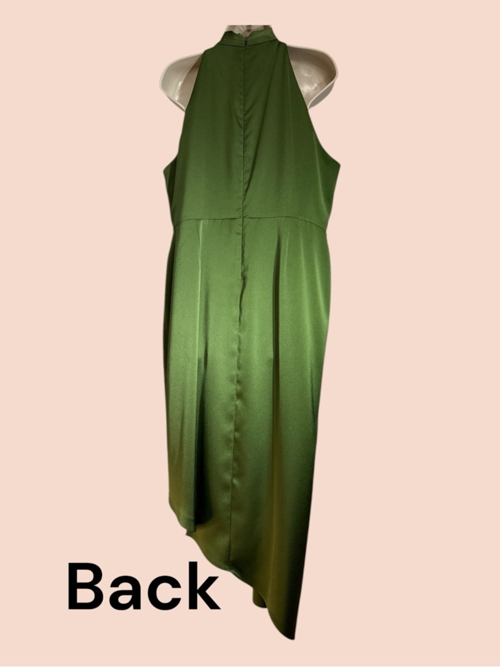 Alex Marie Hazel Olive Green Satin Asymmetrical Tea Length Formal Dress 14P - Picture 5 of 11